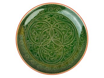 Ляган Риштанская Керамика 32см, плоский, цвет зеленый/коричневый фото №1643822