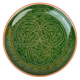 Ляган Риштанская Керамика 42см, плоский, цвет зеленый/коричневый фото №1643826