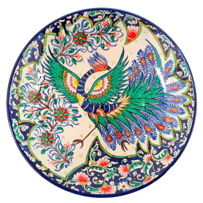 Ляган Риштанская Керамика 38см, плоский, Жар Птица фото №1643825