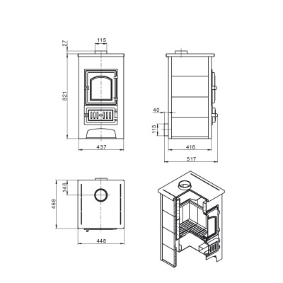 Печь-Камин ВЕЗУВИЙ ПК-01 (270) беж 9кВт (150м3) d115мм фото №1580103